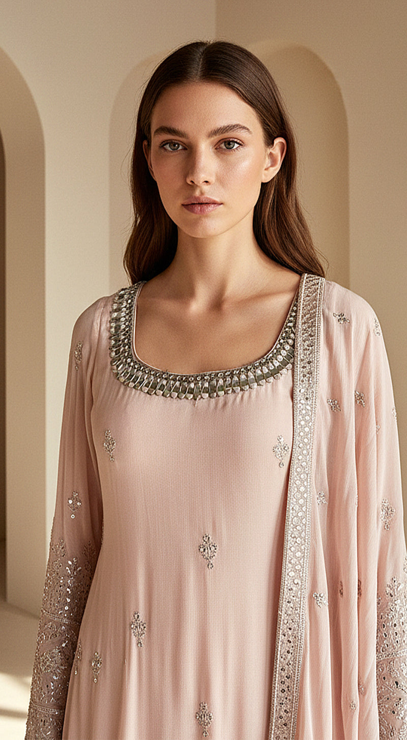 Blush Dawn Embroidered Sharara Set