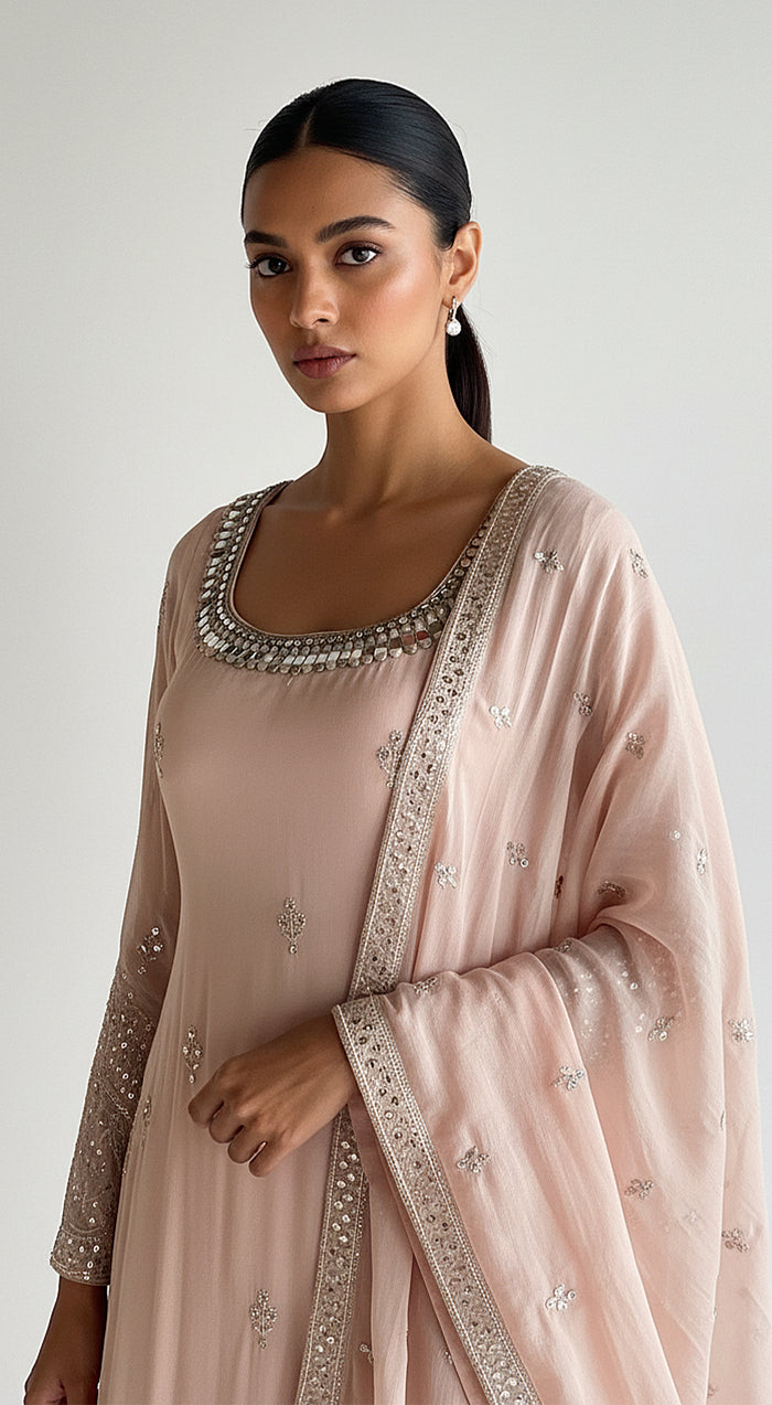 Blush Dawn Embroidered Sharara Set