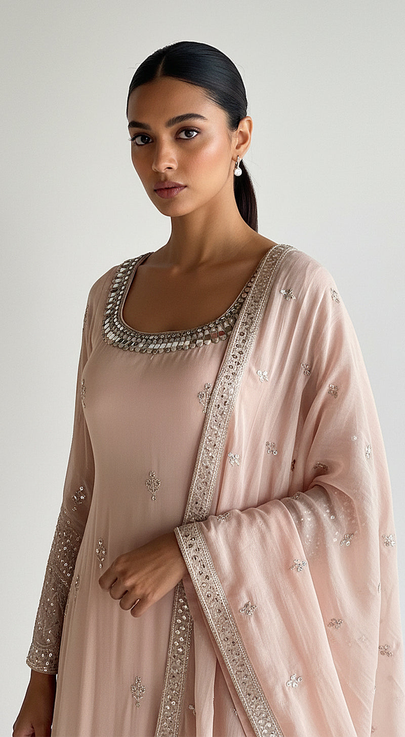 Blush Dawn Embroidered Sharara Set