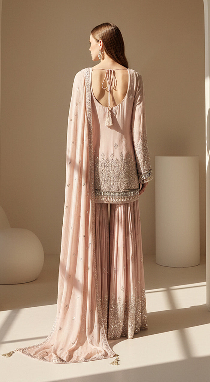 Blush Dawn Embroidered Sharara Set