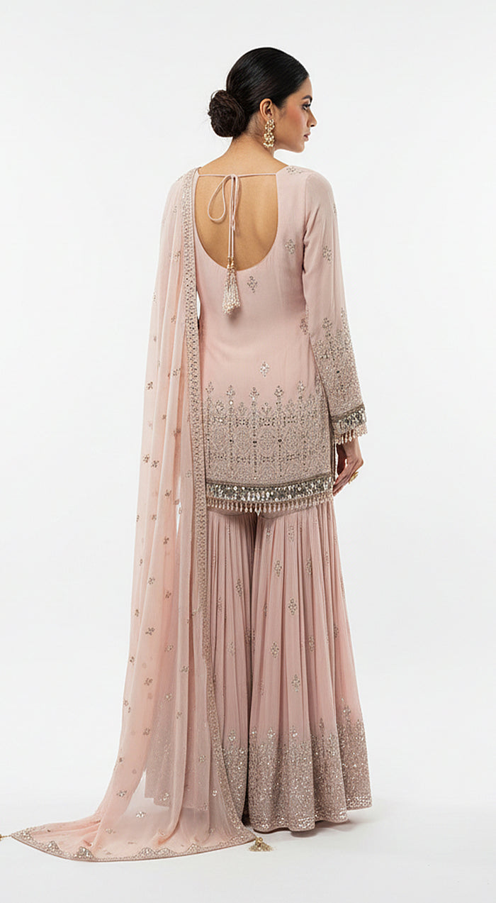 Blush Dawn Embroidered Sharara Set