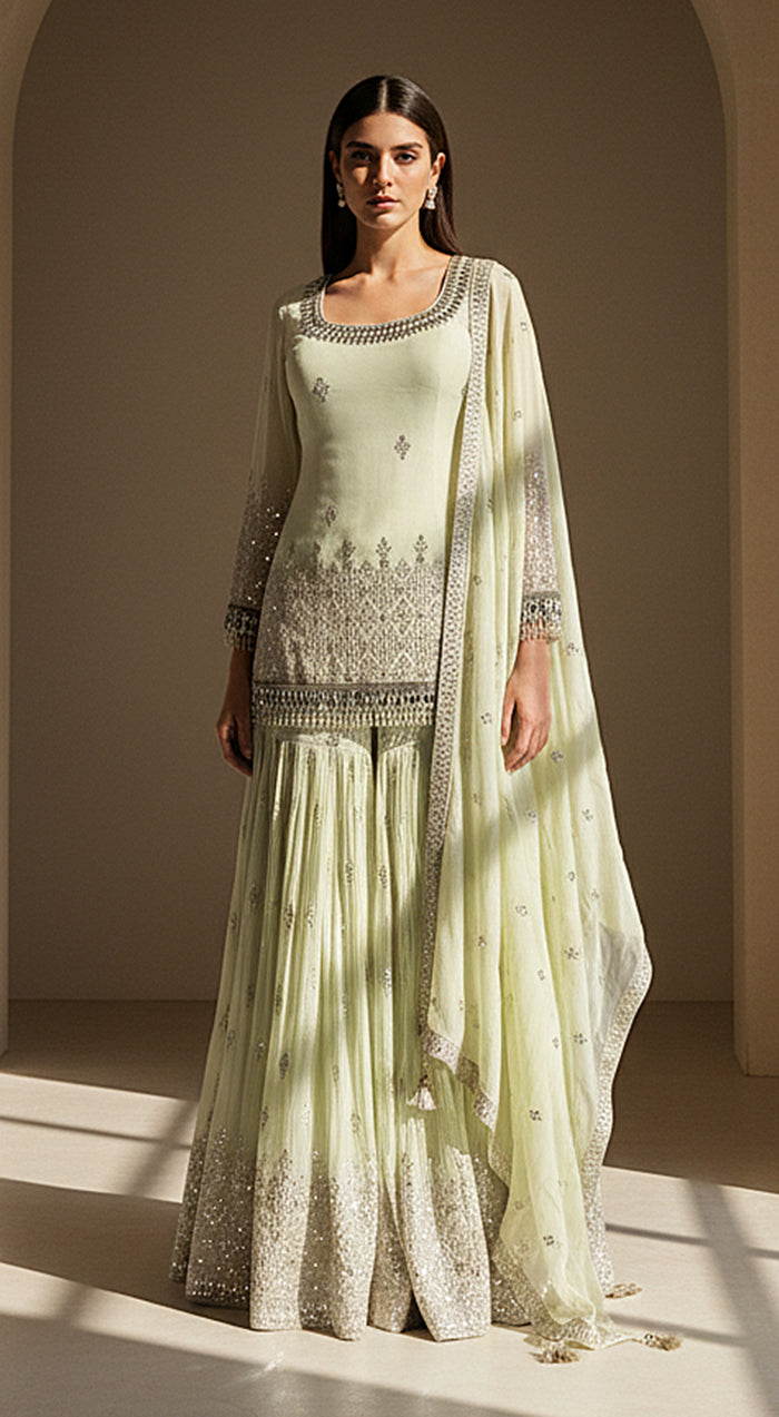 Pistachio Dawn Embroidered Sharara Set