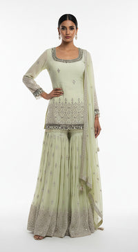 Pistachio Dawn Embroidered Sharara Set