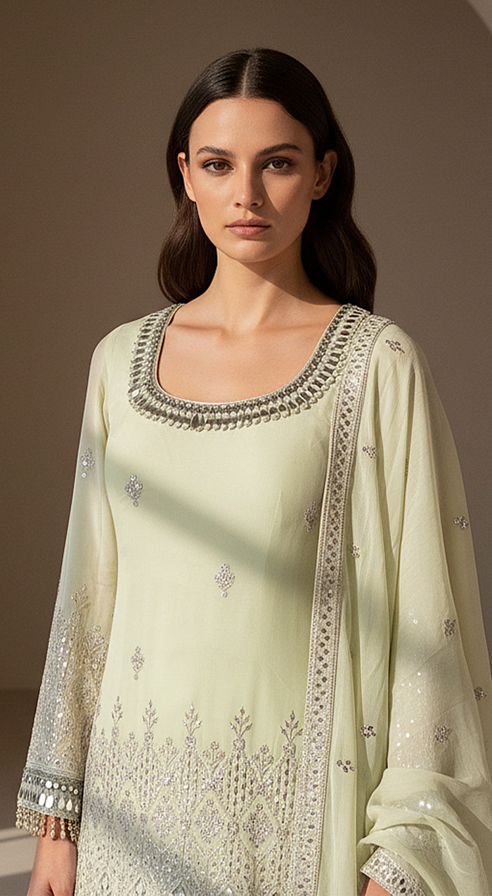 Pistachio Dawn Embroidered Sharara Set