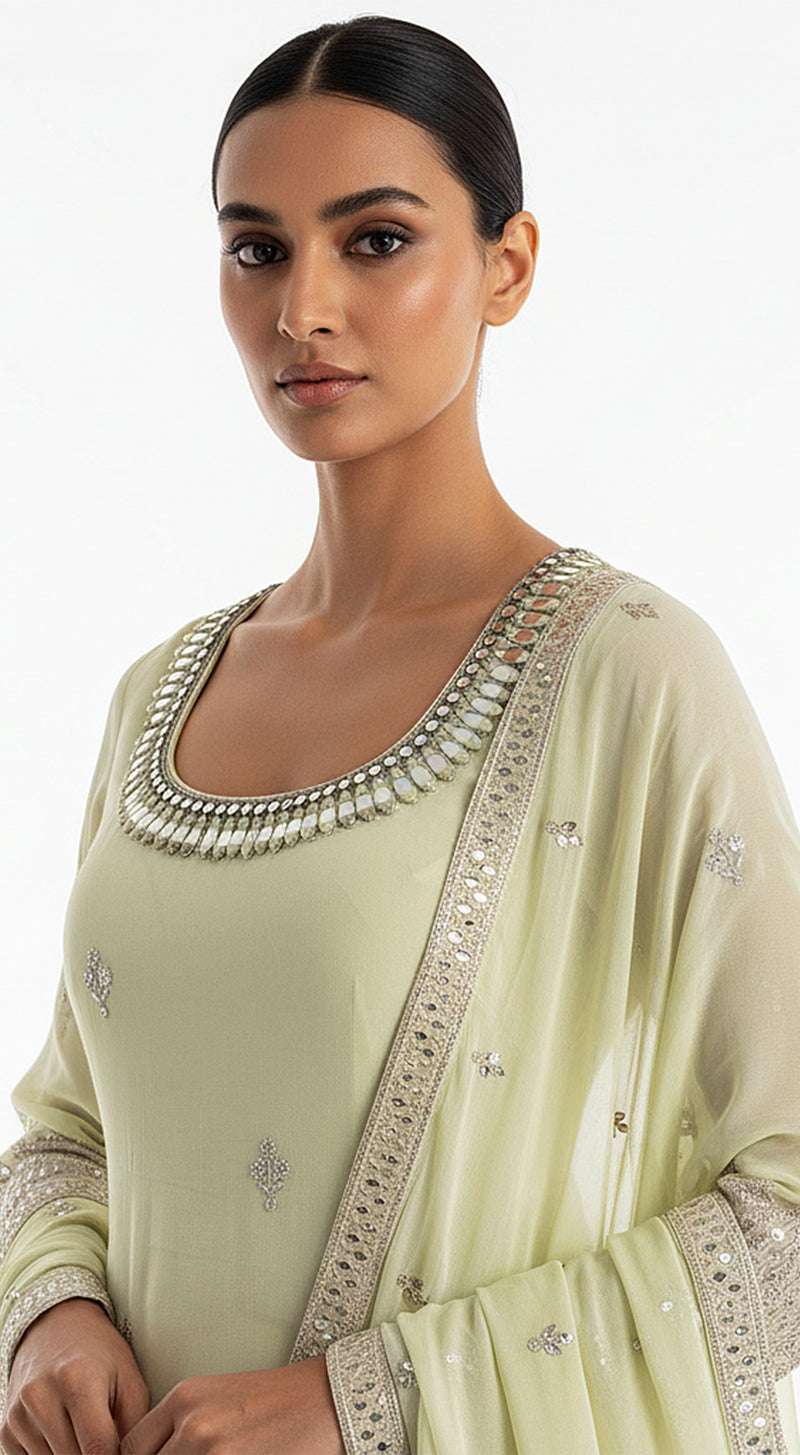 Pistachio Dawn Embroidered Sharara Set