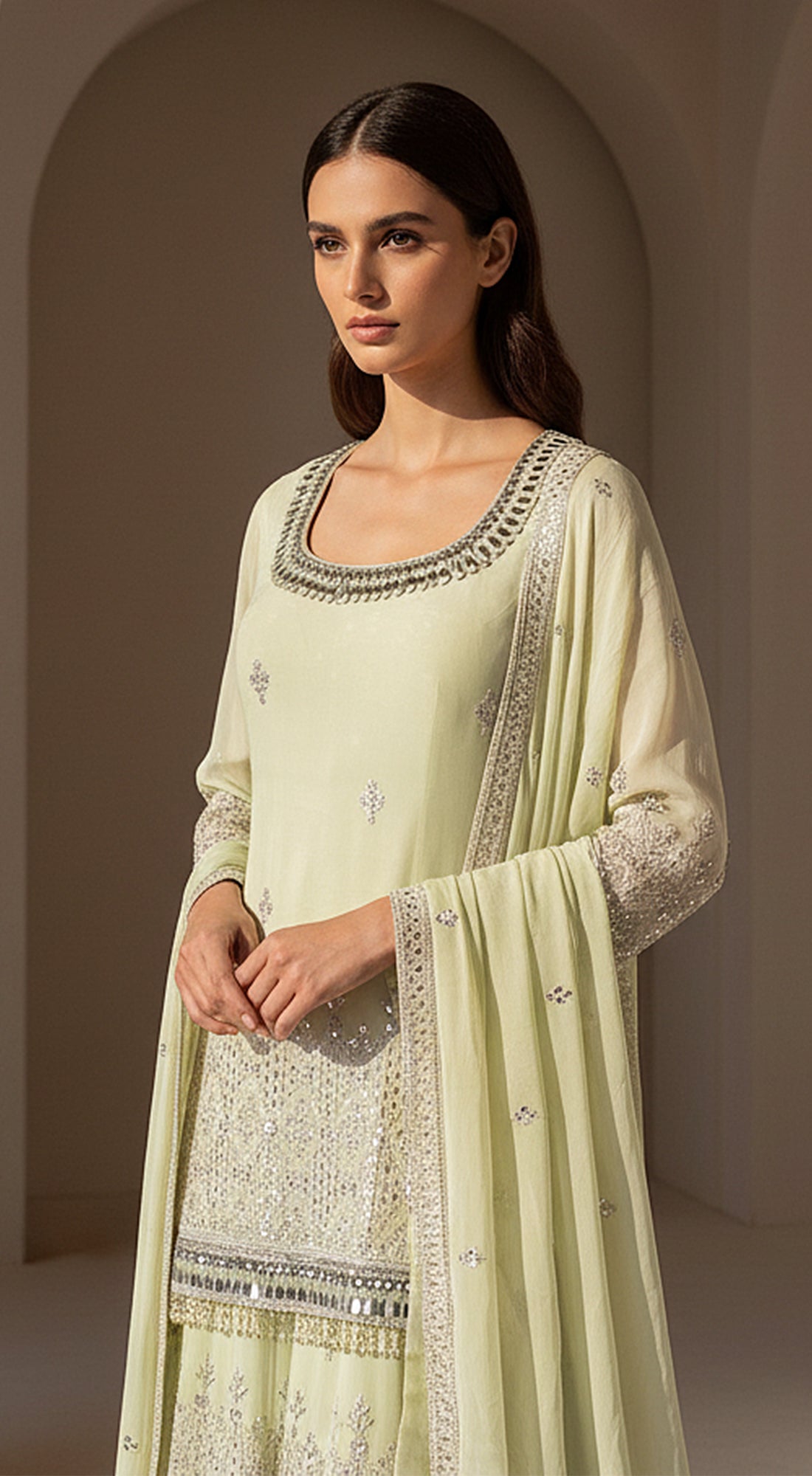 Pistachio Dawn Embroidered Sharara Set