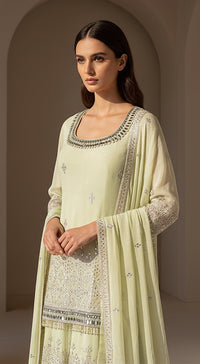 Pistachio Dawn Embroidered Sharara Set