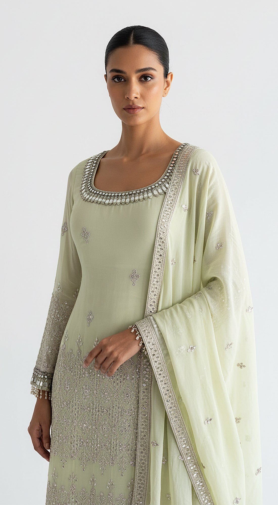 Pistachio Dawn Embroidered Sharara Set
