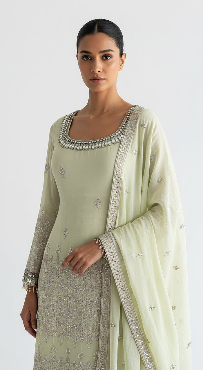 Pistachio Dawn Embroidered Sharara Set