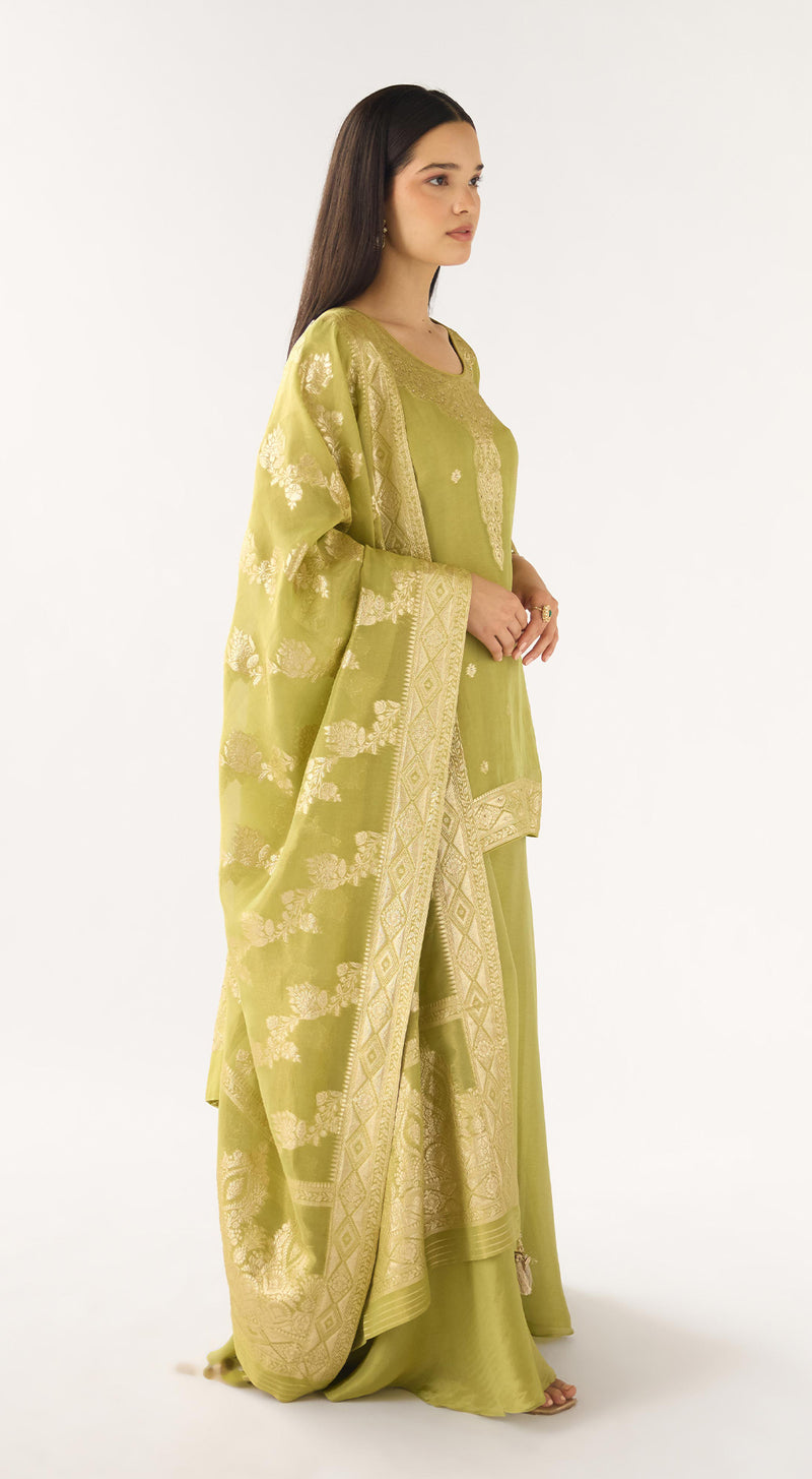 Green Banarasi Embellished Sharara Set