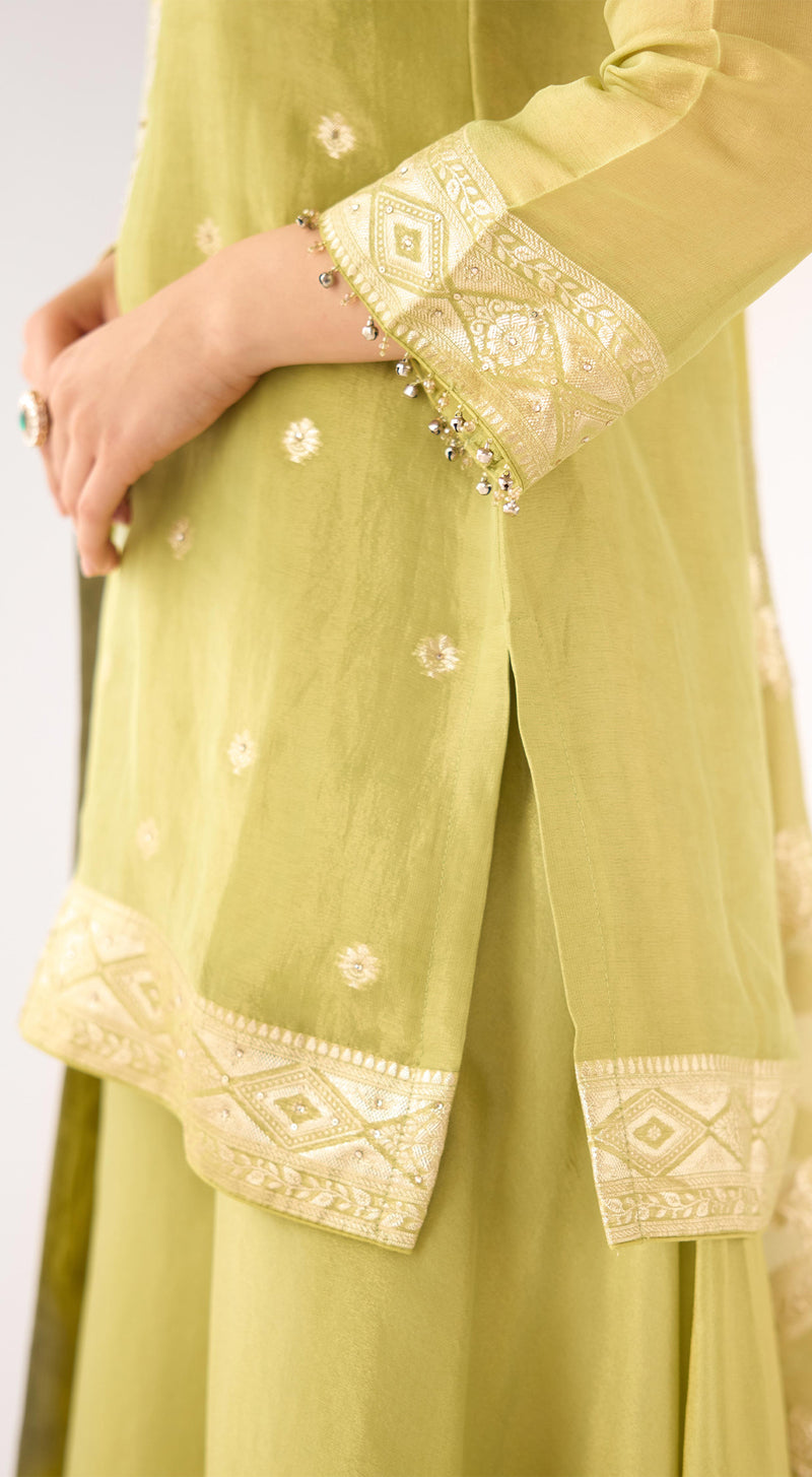 Green Banarasi Embellished Sharara Set