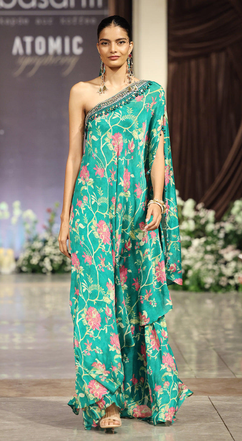 The Blossom One-Shoulder Cape & Sharara Set