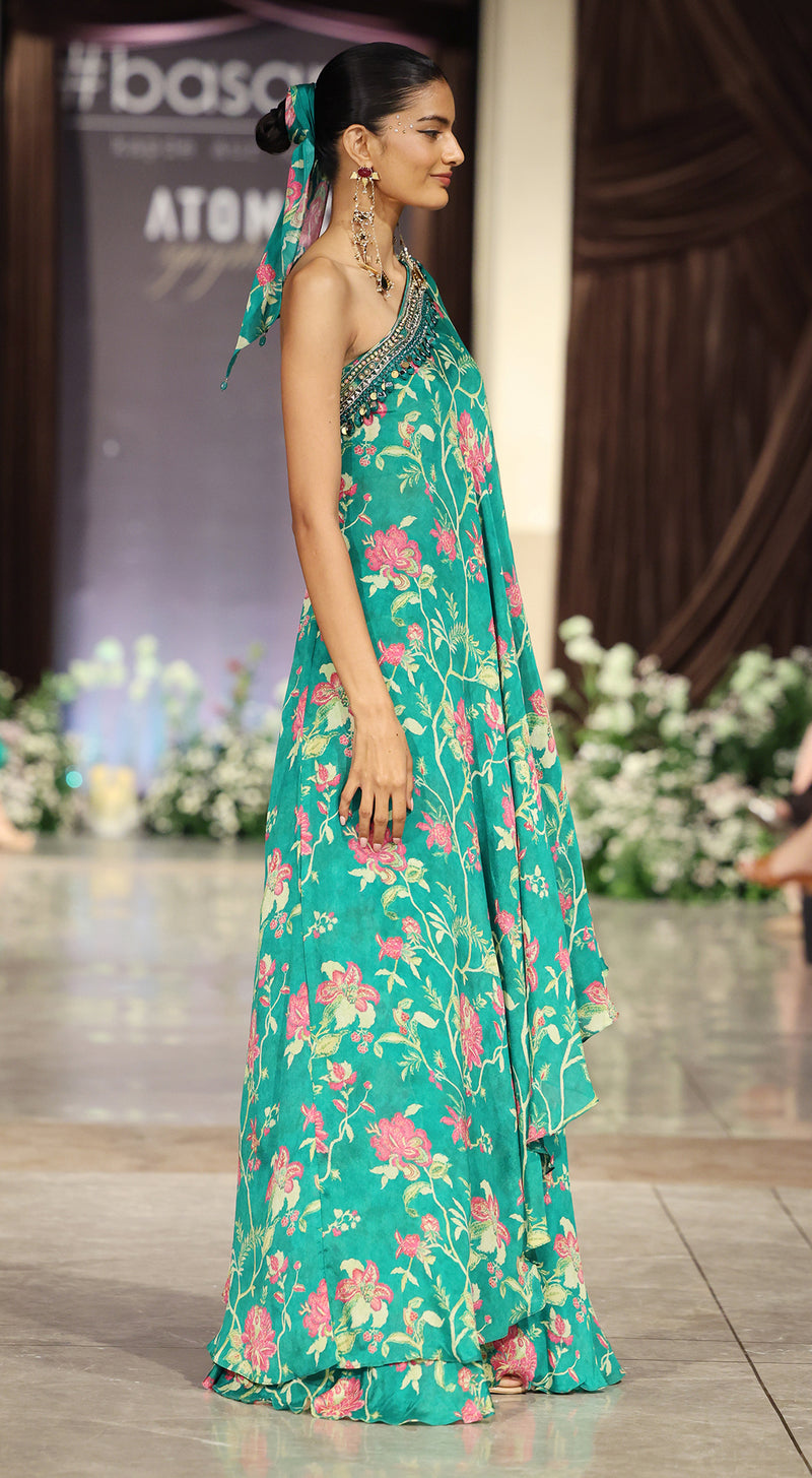 The Blossom One-Shoulder Cape & Sharara Set