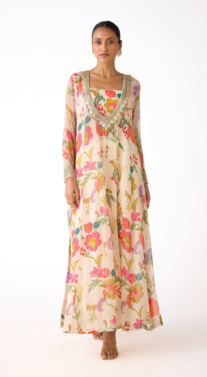 Ivory Georgette Embroidered Anarkali Set