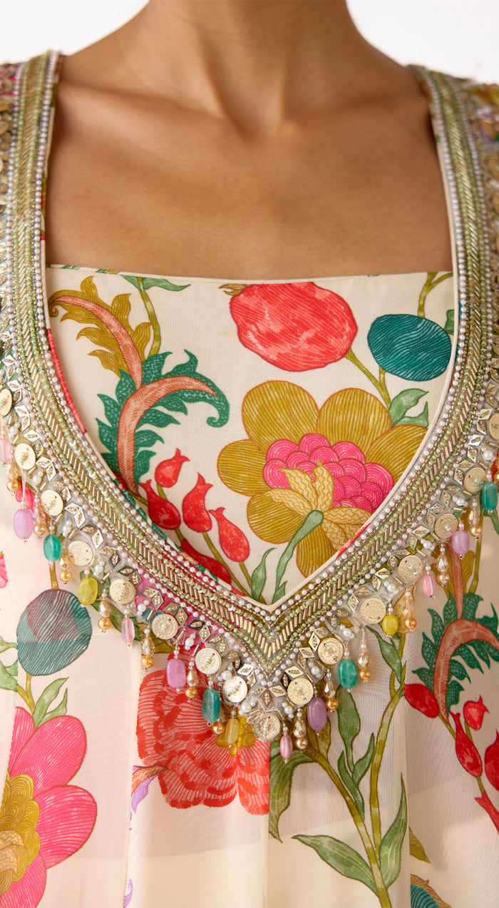 Ivory Georgette Embroidered Anarkali Set