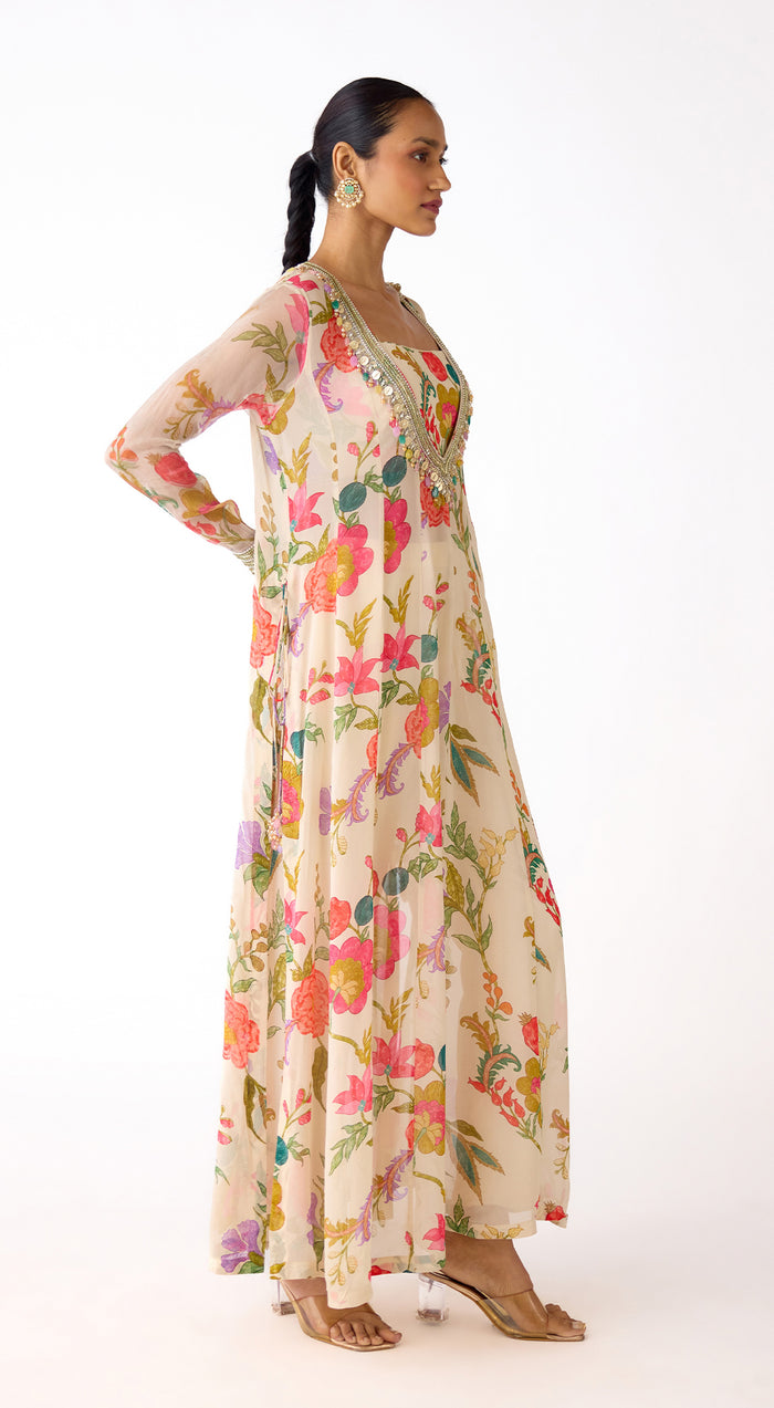 Ivory Georgette Embroidered Anarkali Set