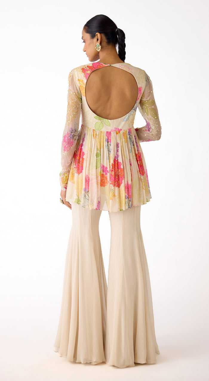 Ivory georgette Embroidered Sharara Set