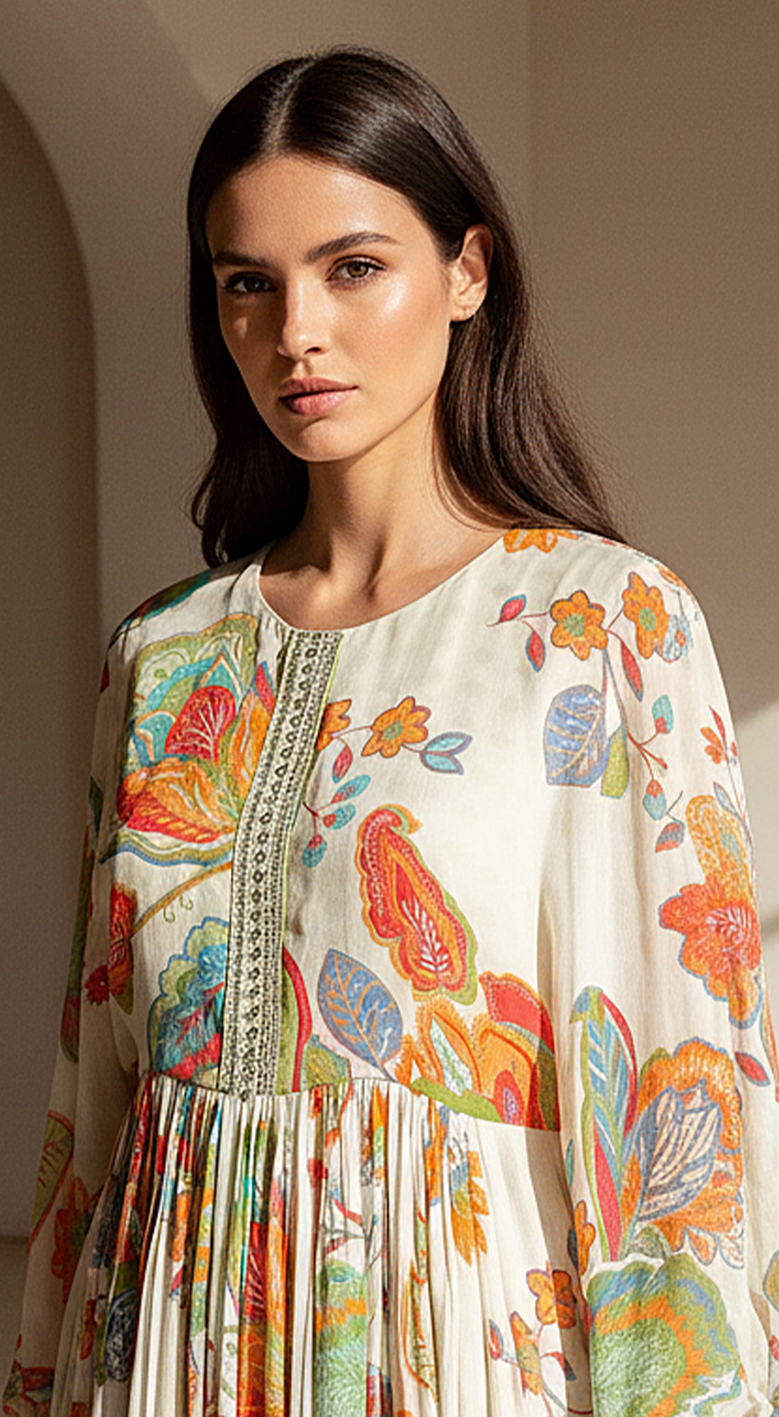 Ivory Pleat Embroidered Sharara Set