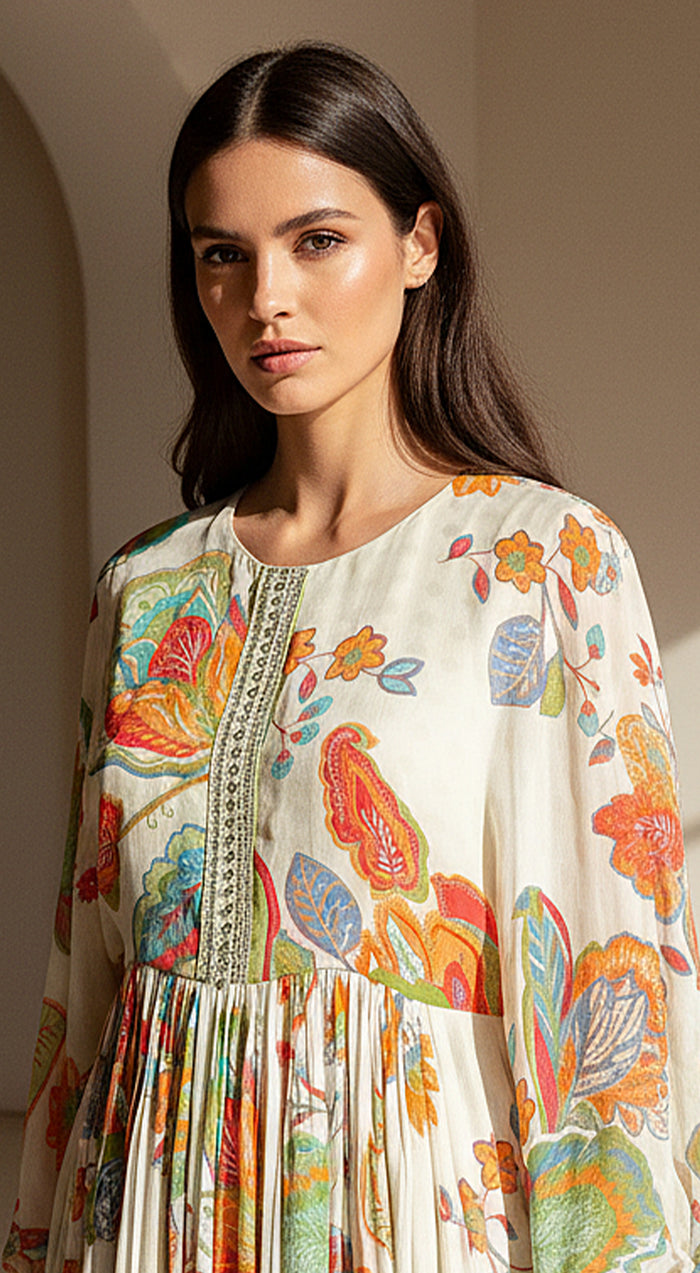 Ivory Pleat Embroidered Sharara Set