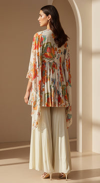 Ivory Pleat Embroidered Sharara Set