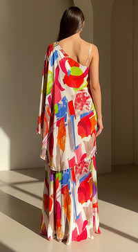 Ivory Crepe asyemtric Embroidered Sharara Set