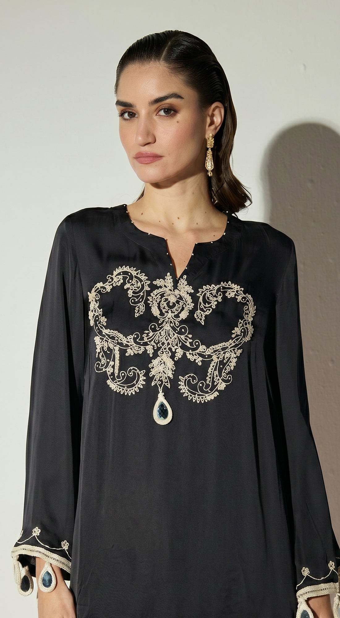 Black Satin Embroidered Co-ord Set