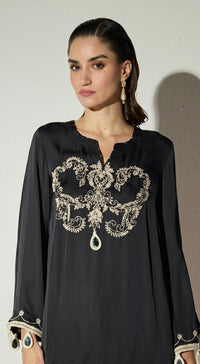 Black Satin Embroidered Co-ord Set