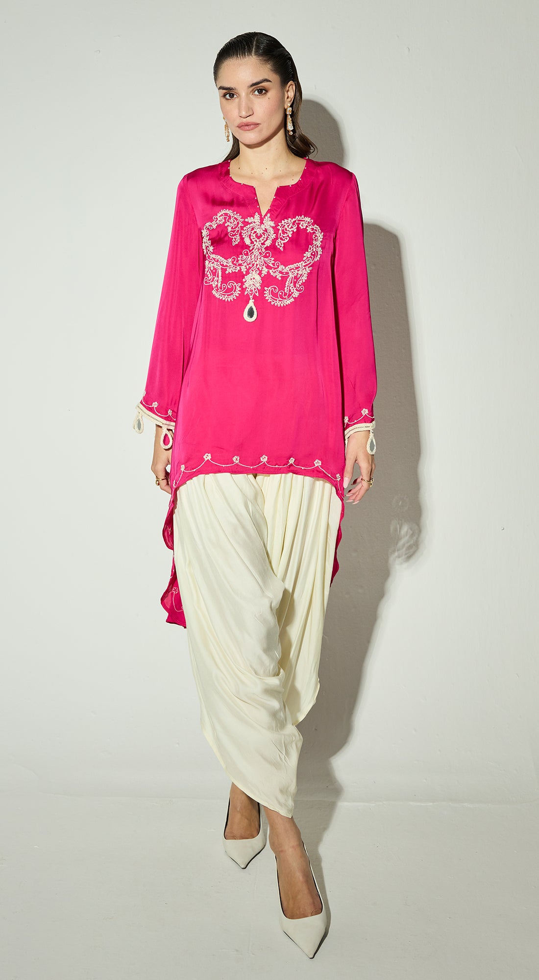 Rani-Pink Satin Embroidered Co-ord Set