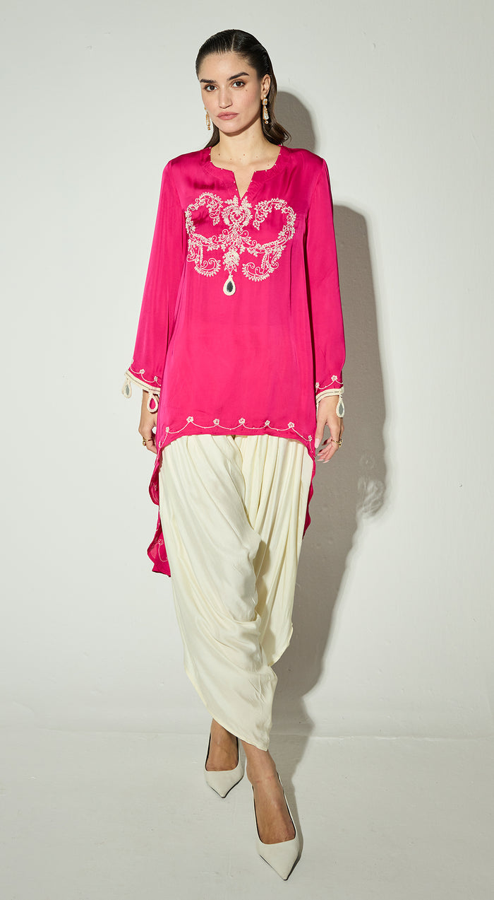 Rani-Pink Satin Embroidered Co-ord Set