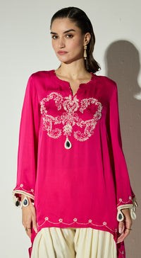 Rani-Pink Satin Embroidered Co-ord Set