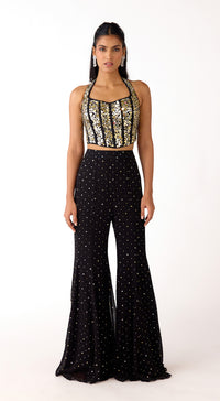 Black Mukaish Georgette Sharara Set