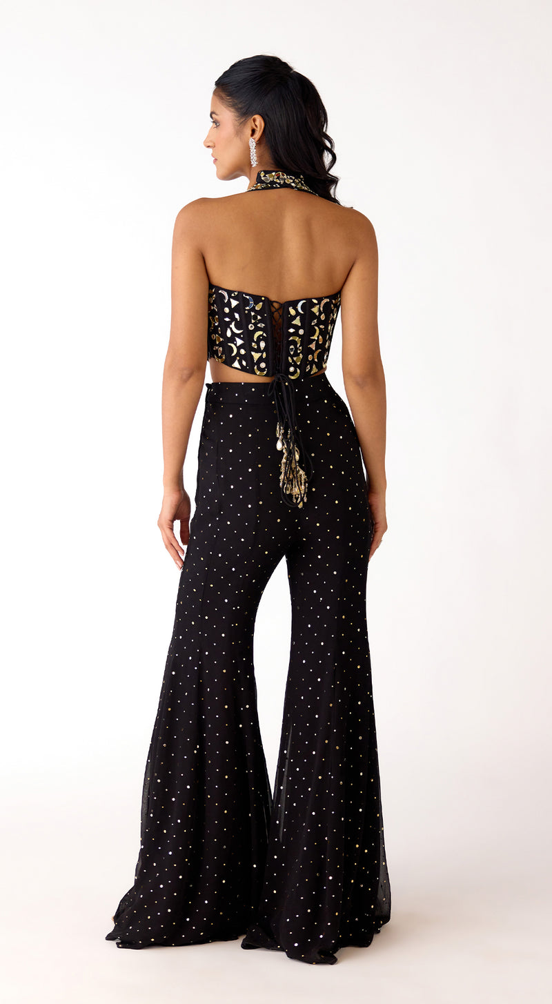 Black Mukaish Georgette Sharara Set