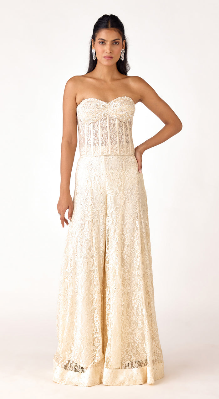 Ivory Chantilly Net Embroidered Sharara Set