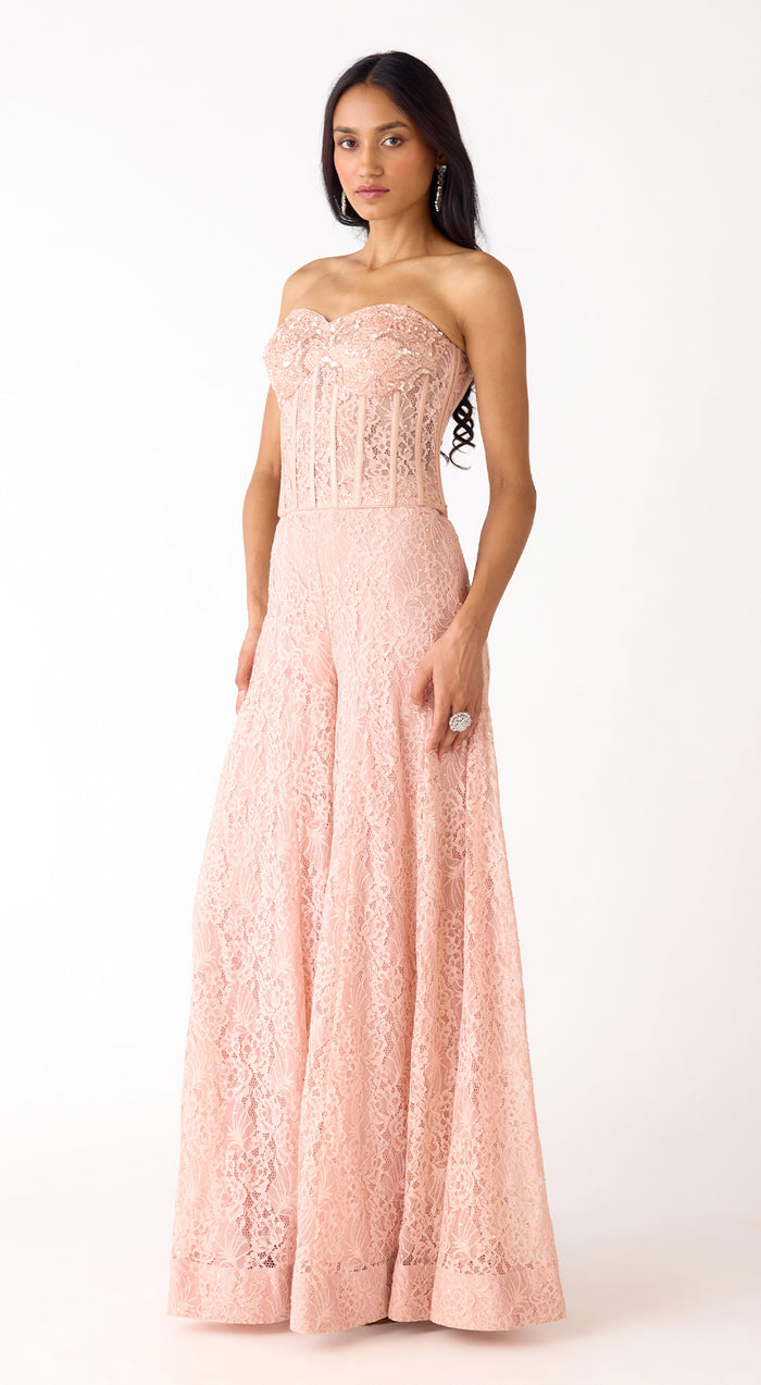 Peach Chantilly Net Embroidered Sharara Set