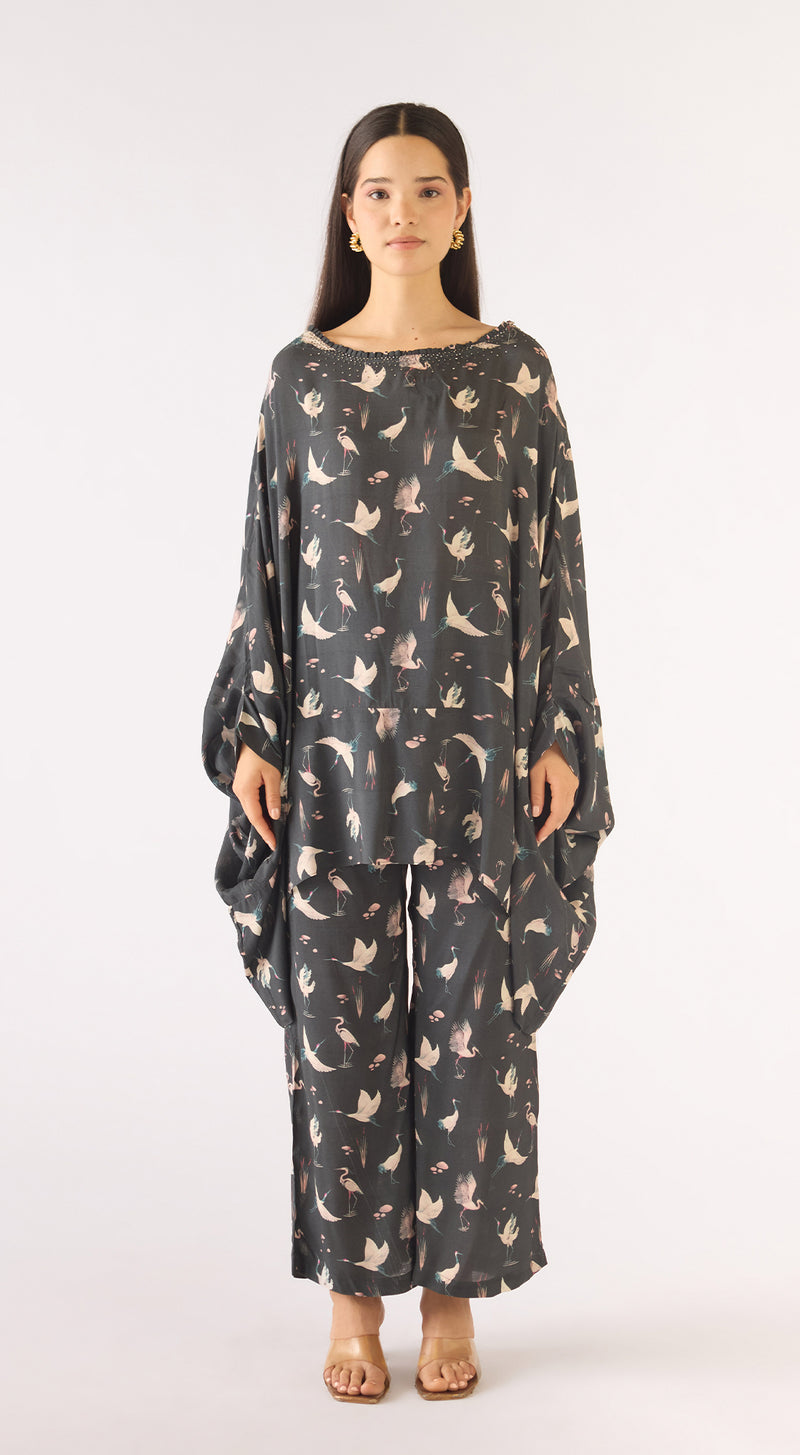 Black Muslin Embellished Kaftan Set