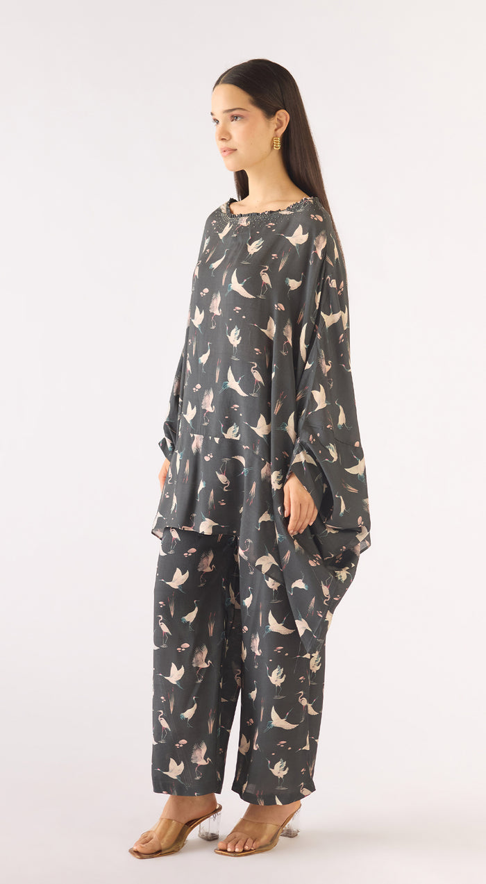 Black Muslin Embellished Kaftan Set