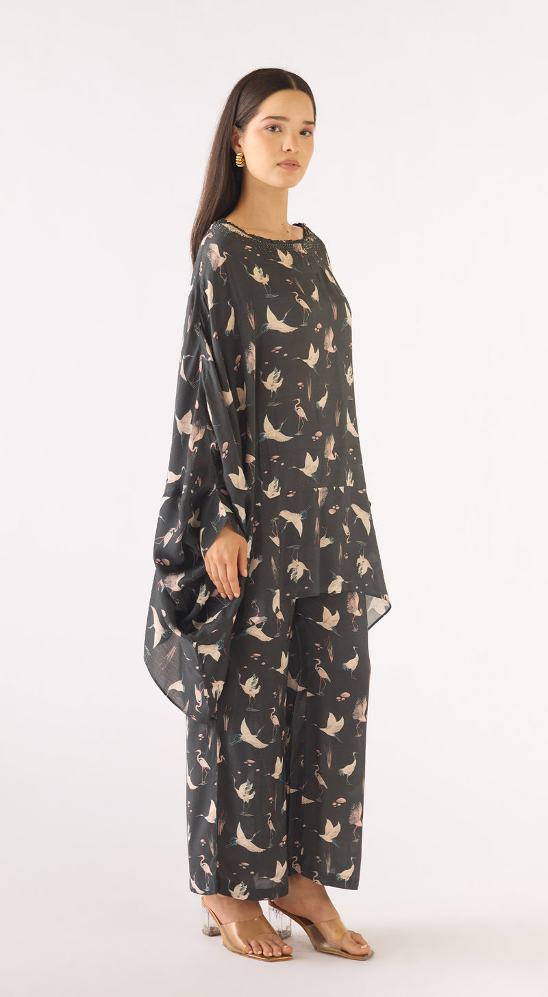 Black Muslin Embellished Kaftan Set