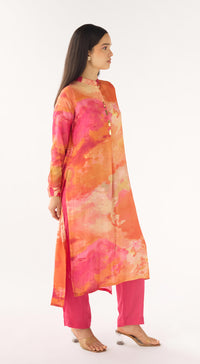 Orange Muslin Embellished Kurta Set