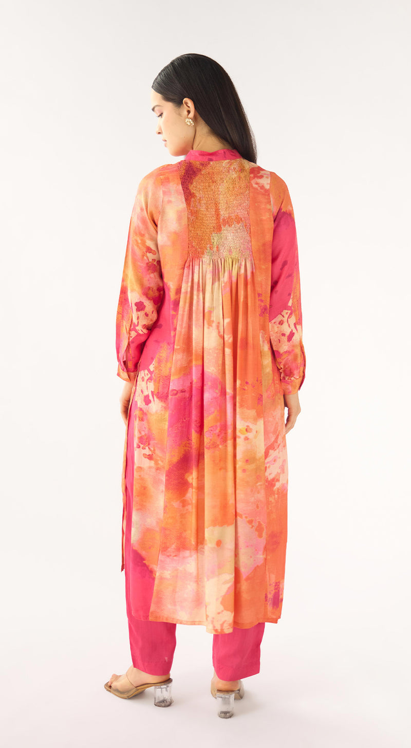 Orange Muslin Embellished Kurta Set