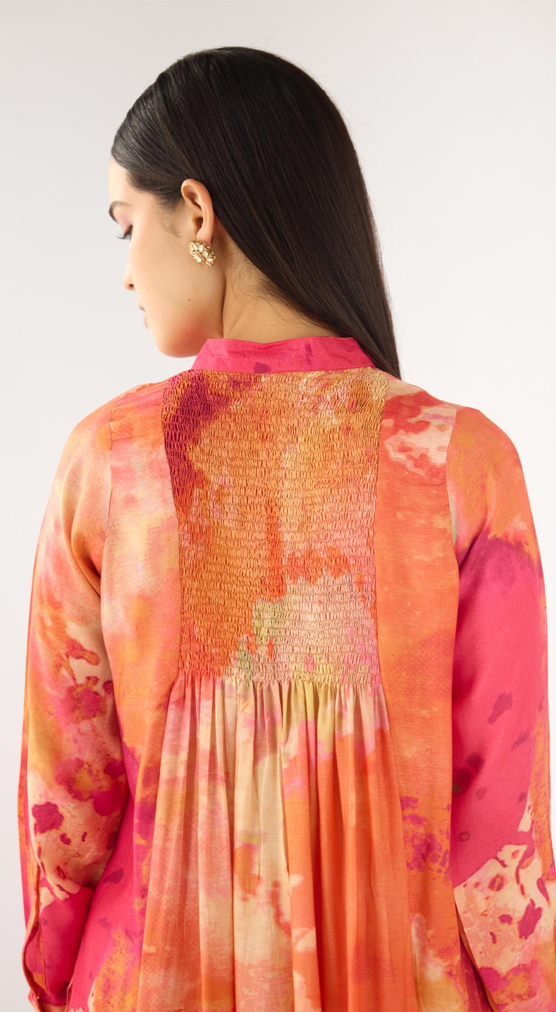 Orange Muslin Embellished Kurta Set