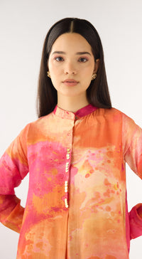 Orange Muslin Embellished Kurta Set