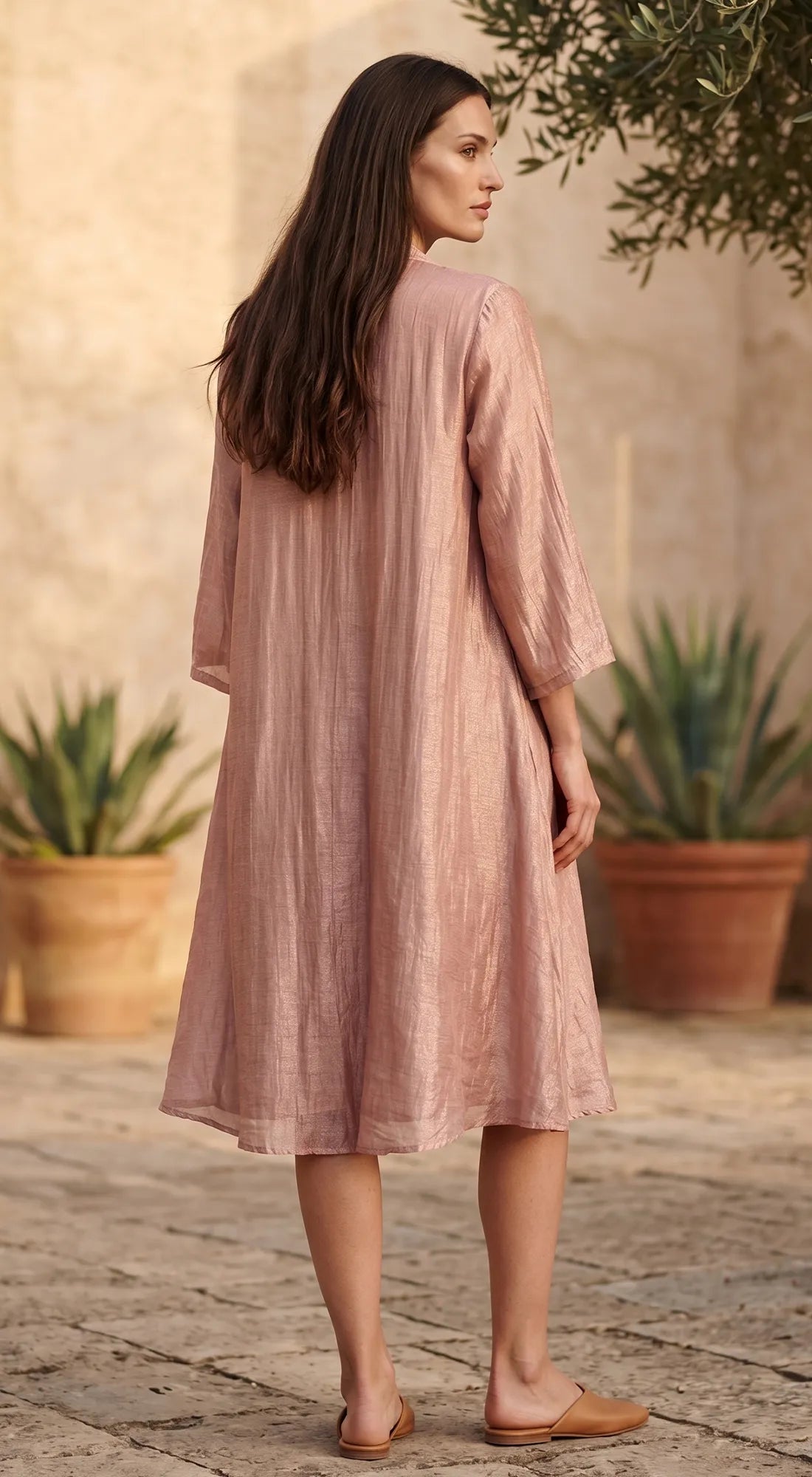 Pink Metallic Midi Dress