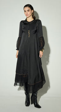Black Satin Embroidered Dress