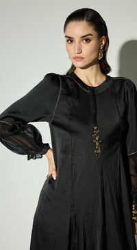 Black Satin Embroidered Dress