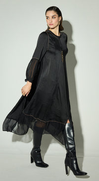 Black Satin Embroidered Dress