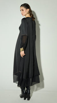 Black Satin Embroidered Dress