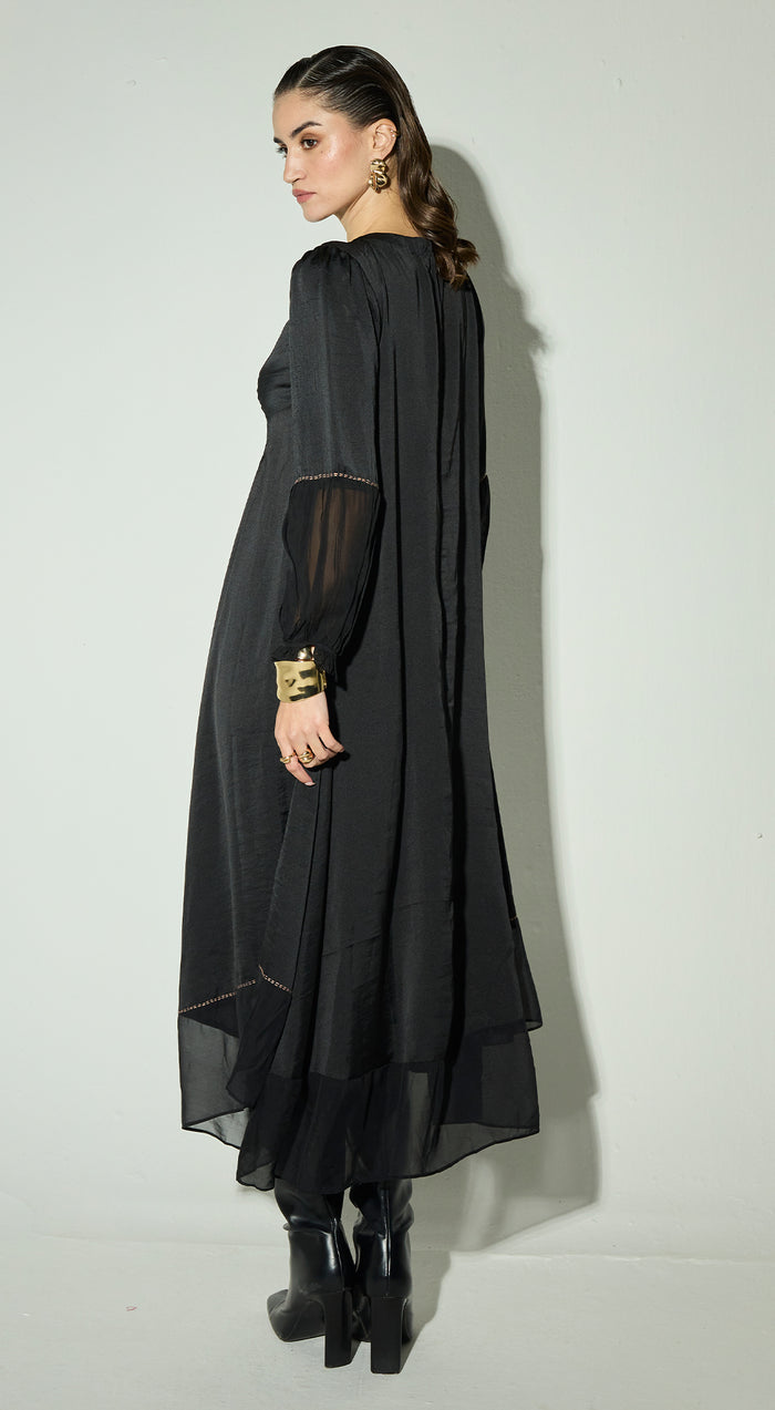 Black Satin Embroidered Dress