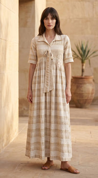 Ivory Cotton Jute Midi Dress