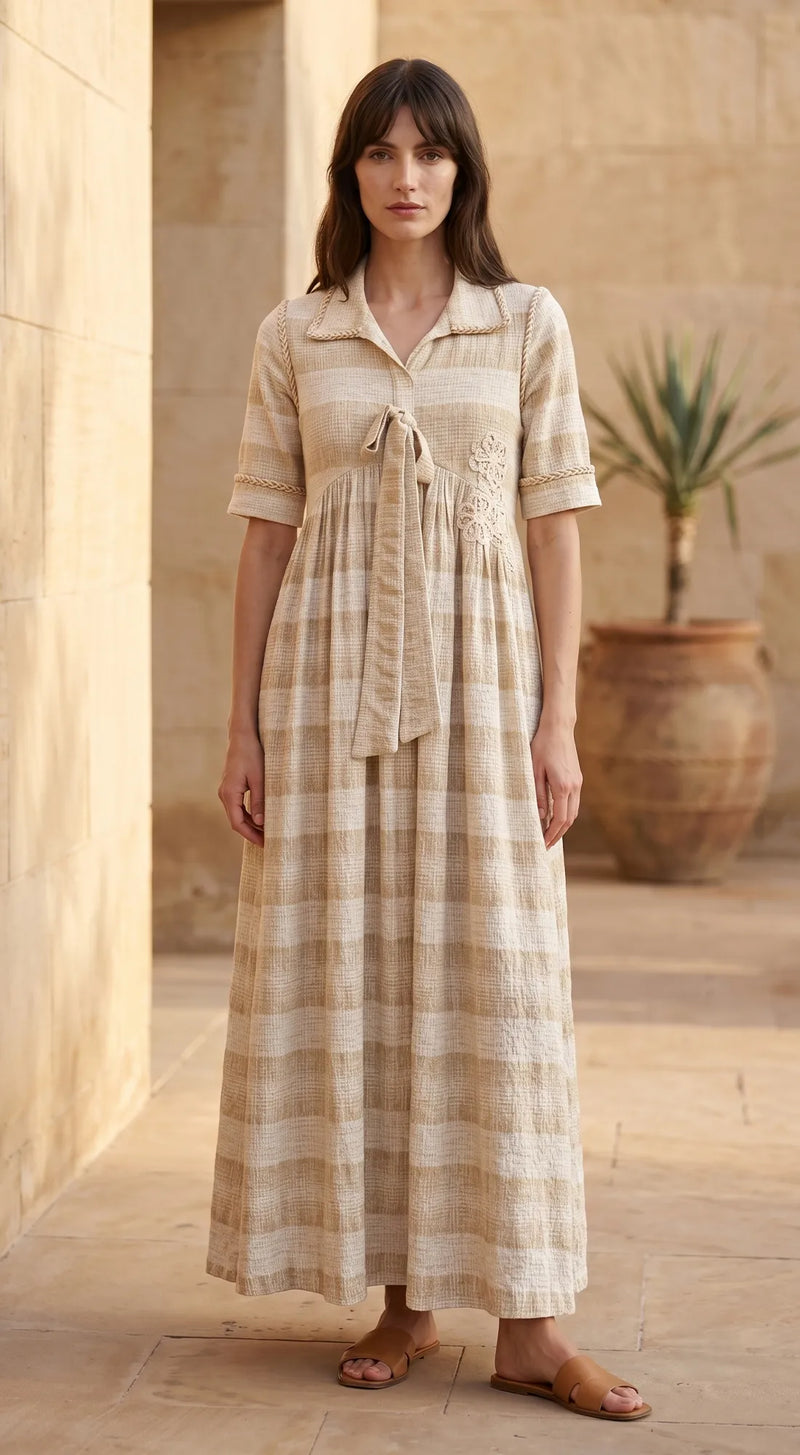 IVORY COTTON JUTE MIDI DRESS – Basanti Kapde aur Koffee