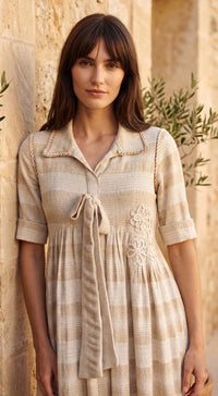 Ivory Cotton Jute Midi Dress